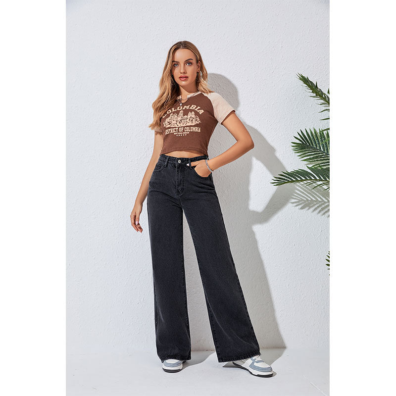 Autumn And Winter High-waist Straight Denim Loose Slim Wide-leg Women&amp;#039;s Jeans Street Denim