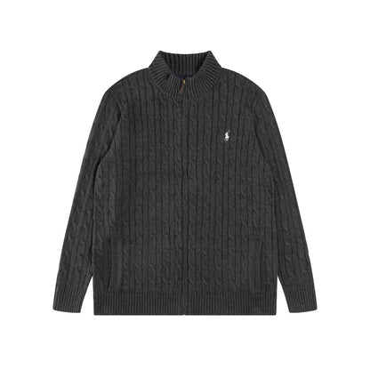 Classic Small-label Embroidery Logo Full Zipper Knitted Rope Cardigan Sweater Top Shipping