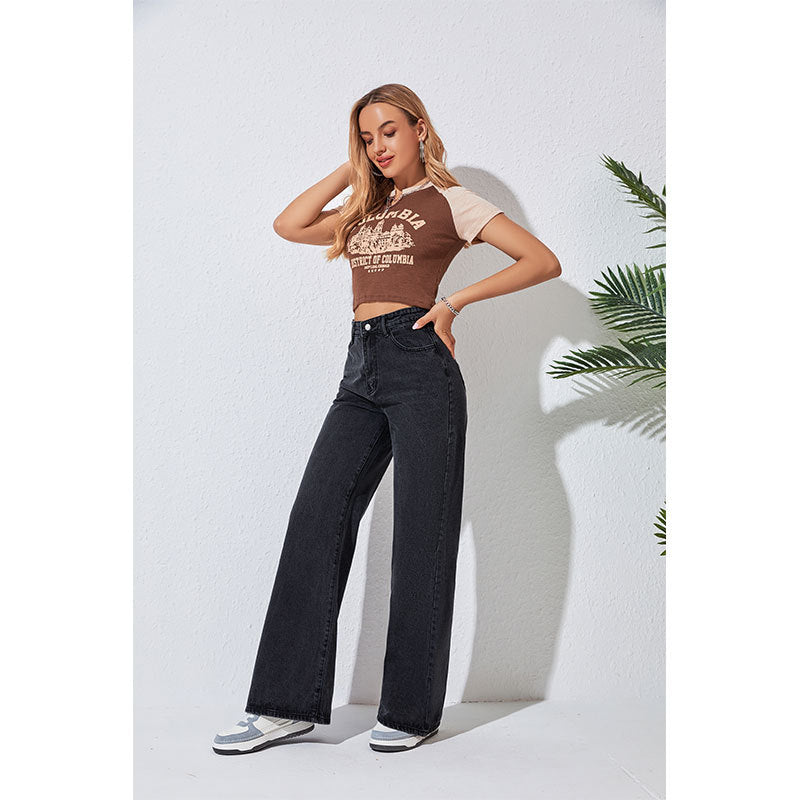 Autumn And Winter High-waist Straight Denim Loose Slim Wide-leg Women&amp;#039;s Jeans Street Denim