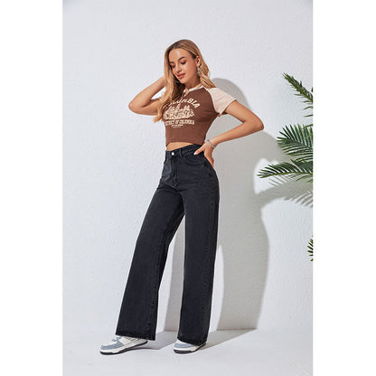 Autumn And Winter High-waist Straight Denim Loose Slim Wide-leg Women&amp;#039;s Jeans Street Denim