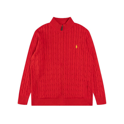 Classic Small-label Embroidery Logo Full Zipper Knitted Rope Cardigan Sweater Top Shipping