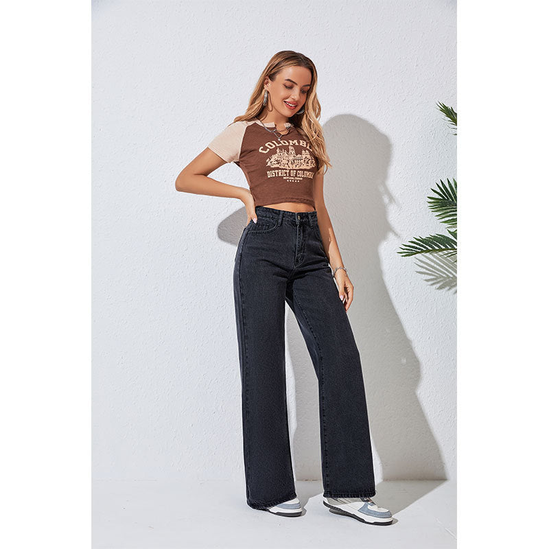 Autumn And Winter High-waist Straight Denim Loose Slim Wide-leg Women&amp;#039;s Jeans Street Denim