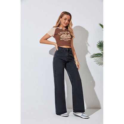Autumn And Winter High-waist Straight Denim Loose Slim Wide-leg Women&amp;#039;s Jeans Street Denim